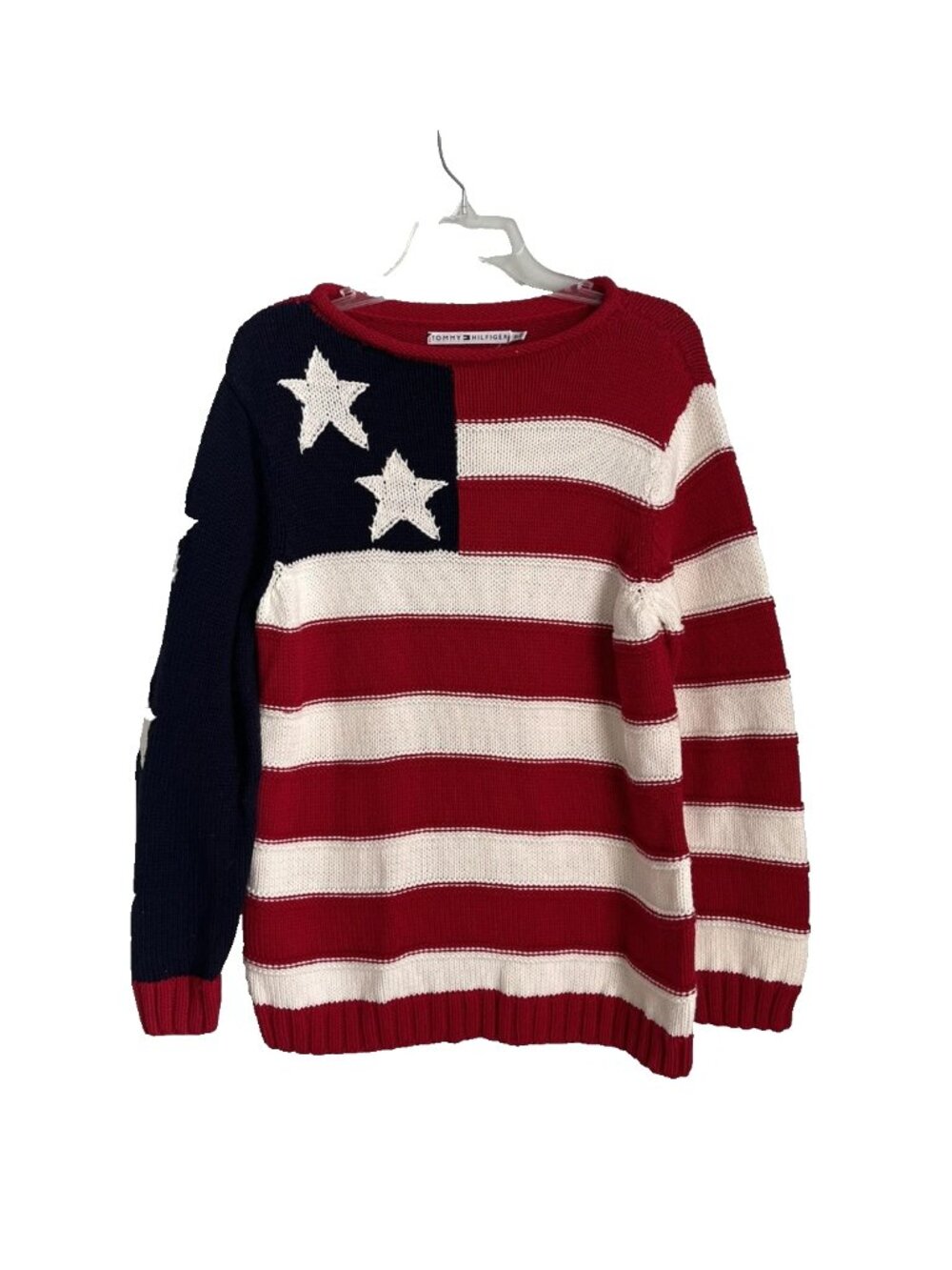Tommy Hilfiger Vtg American Flag Hand-knitted Roll Neck Sweater Women's